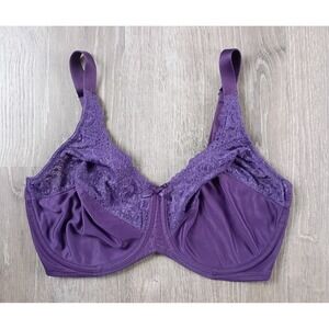 36DD Lilyette by Bali Minimizer Bra Underwire Unlined Purple Lace 0428
